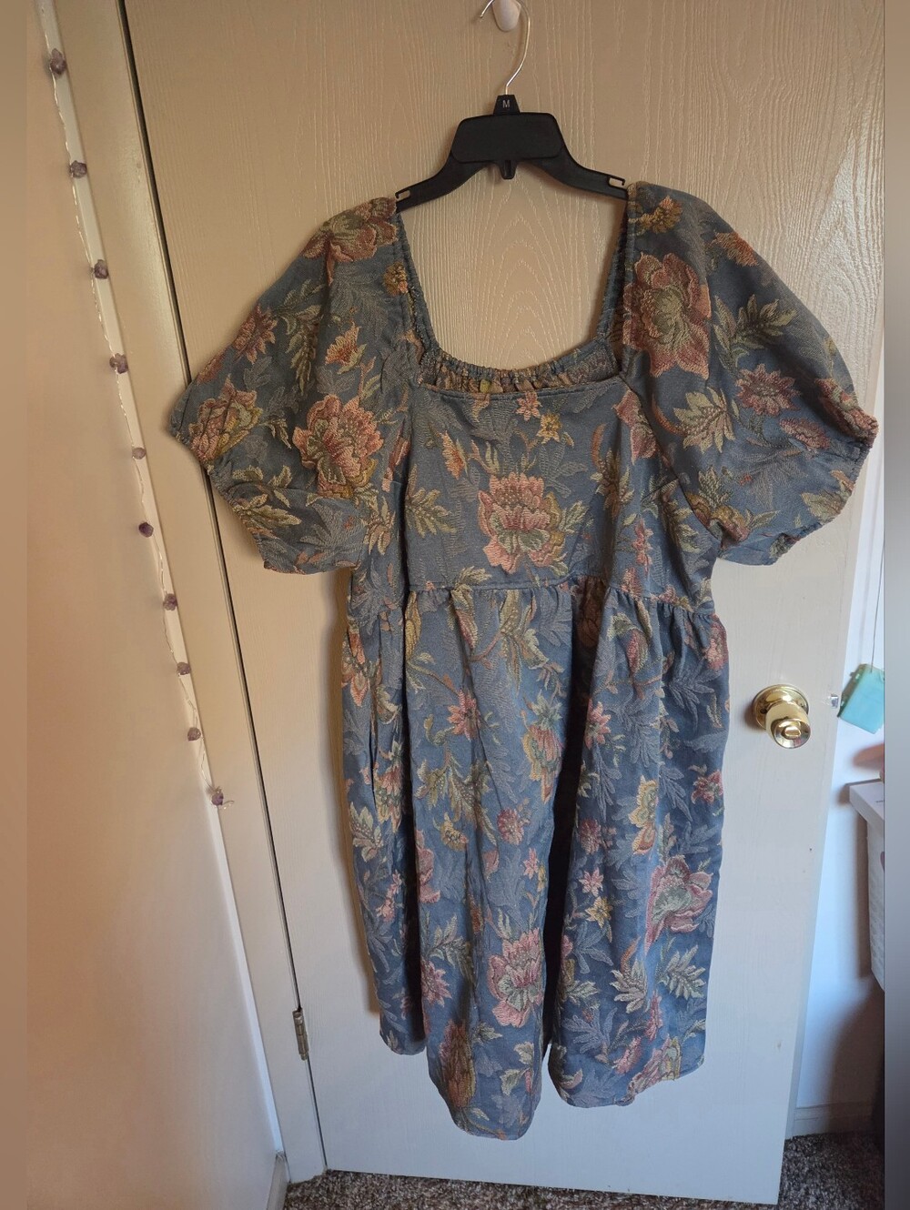 Polagram Womens Tapestry Style Muted Floral Puff Sleeve Dress NWT size 3XL